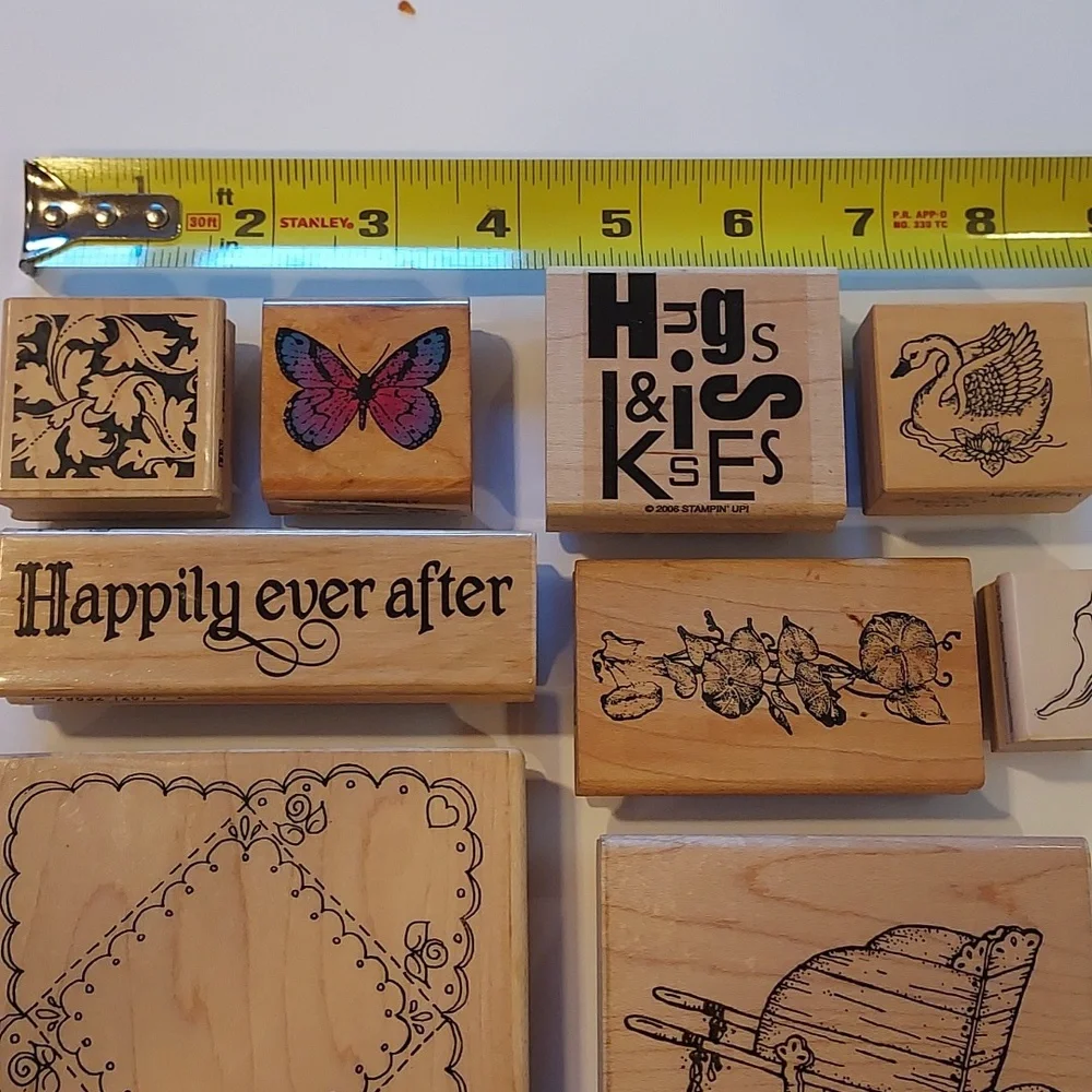 Rubber Stamps Set Of 9 Gardening Floral Swan Butterfly Pepper Wedding Hugs Kiss